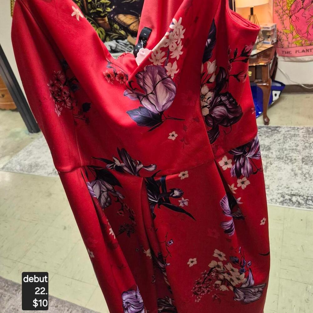 Red floral dress with purple